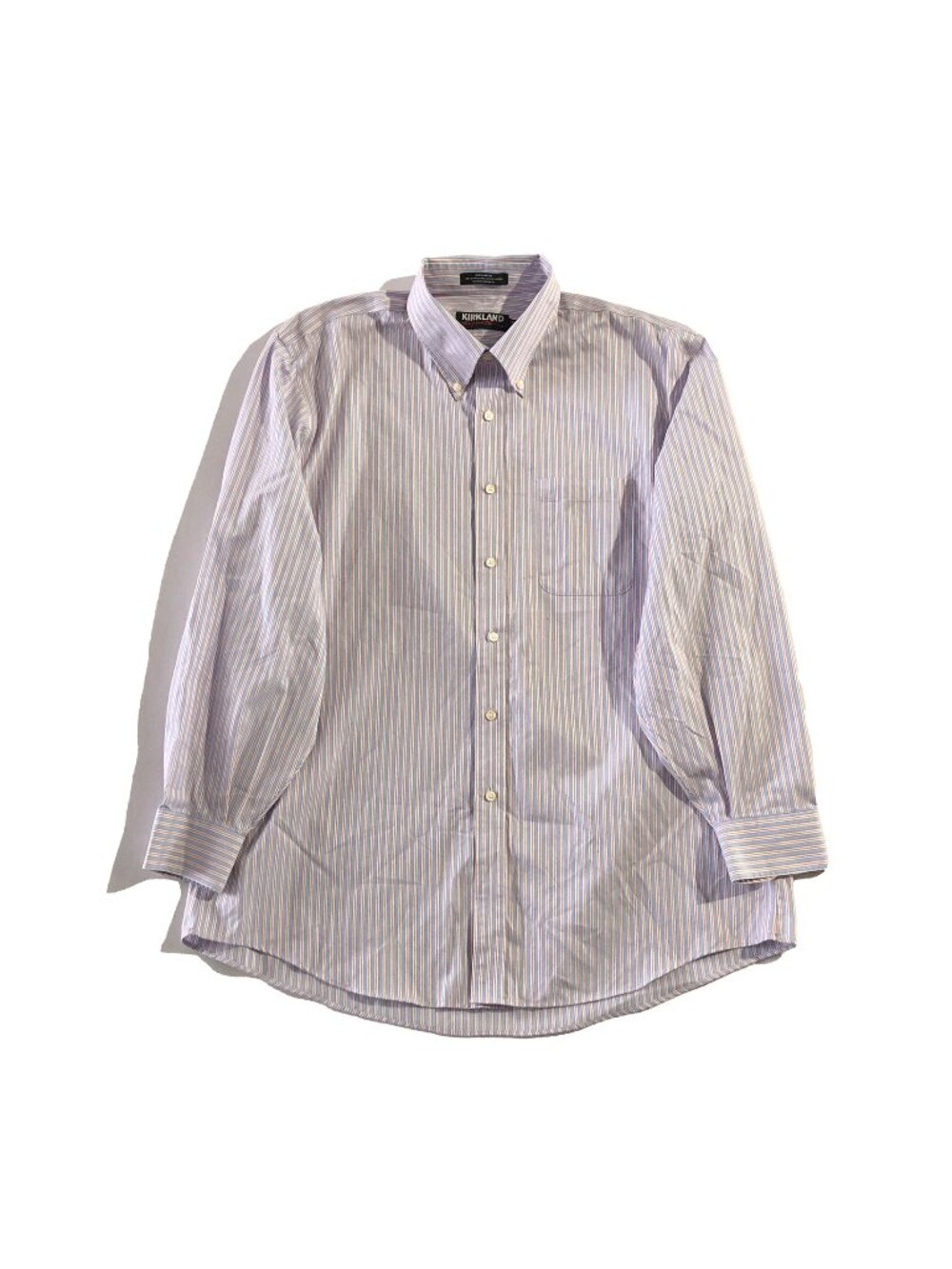 Kirkland Signature Button Up Collared Shirt Mens Size 17-34 Multicolor Striped